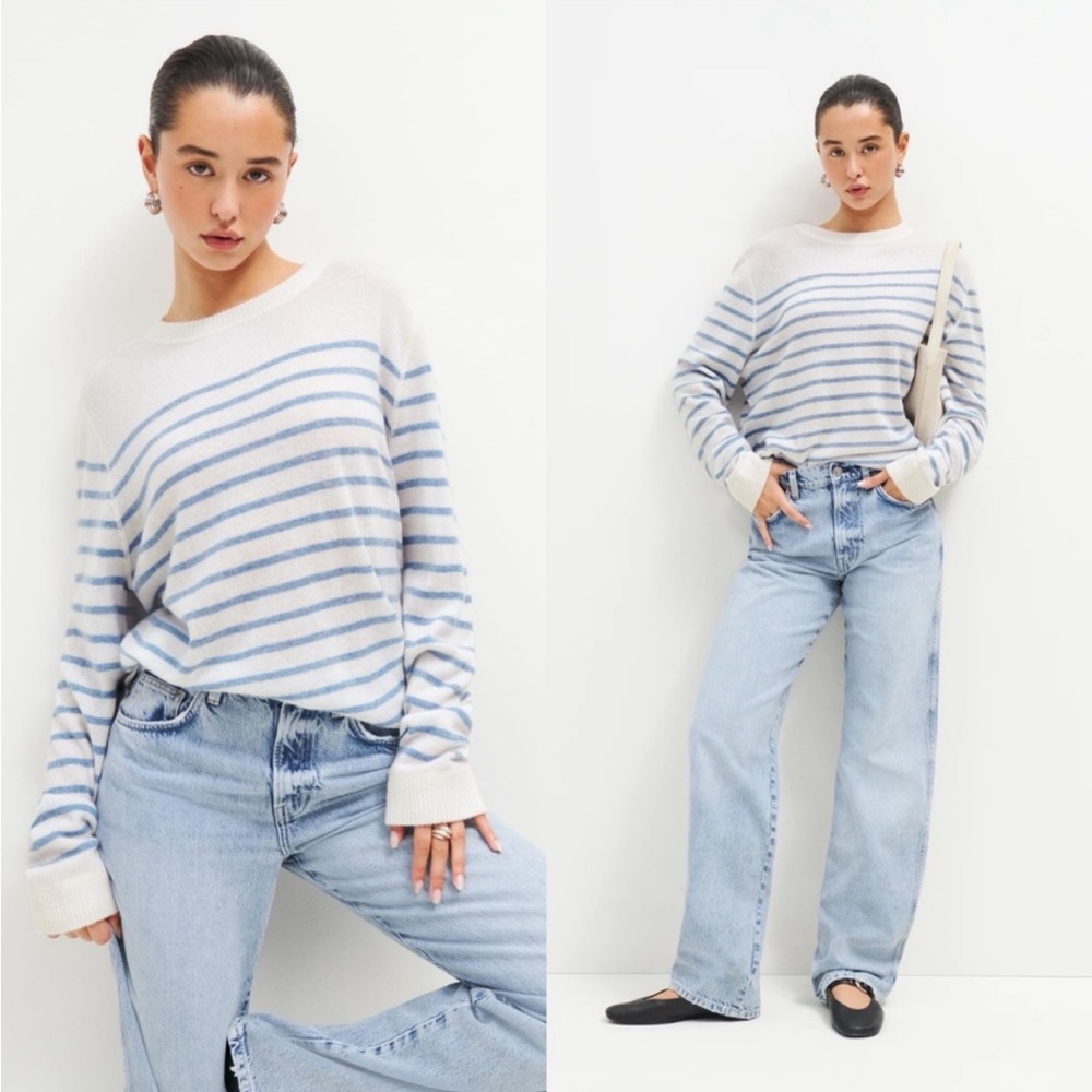 Reformation boyfriend cashmere sweater blue ivory stripe
